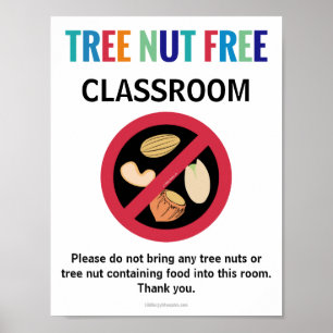 Tree Nut Free Classroom Customised Allergy School Poster