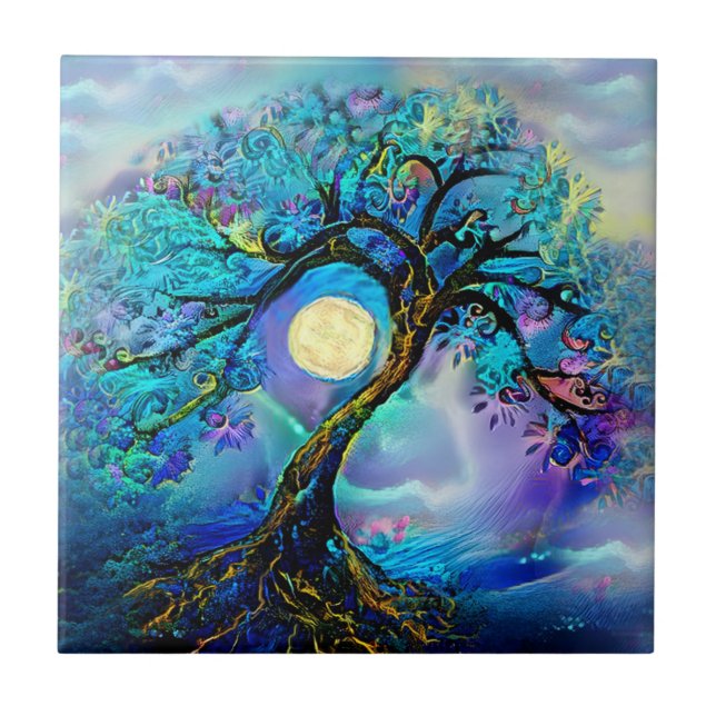 Tree of Blue Hues Ceramic Tile (Front)