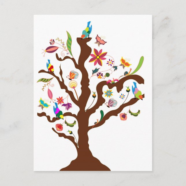 Tree of flowers and birds postcard (Front)