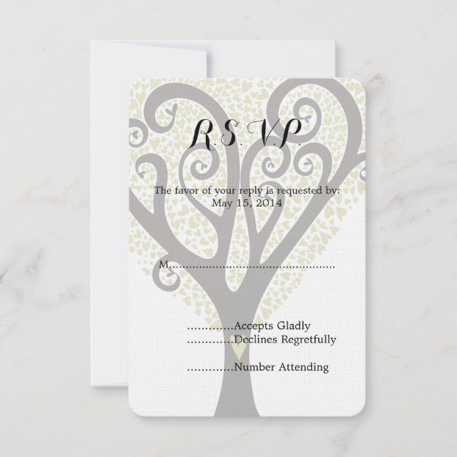 Tree of Hearts Wedding RSVP Card (Front)