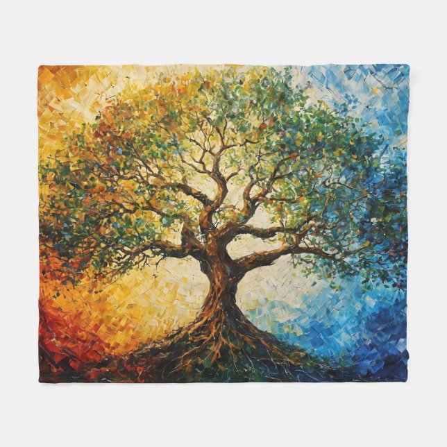 Tree of Knowledge - Oil Painting Fleece Blanket (Front (Horizontal))