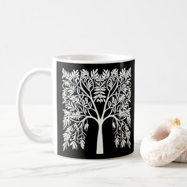 Tree of Life #1 White on Black    Coffee Mug (With Donut)