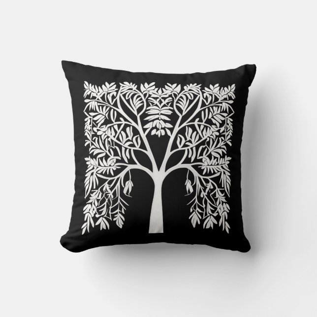 Tree of Life #1 White on Black Cushion (Front)