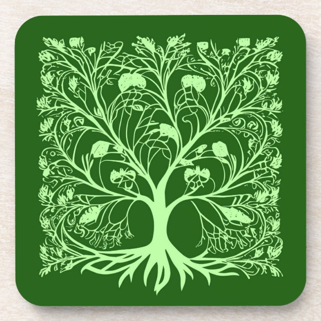 Tree of Life #3 Light and Dark Green  Coaster (Front)