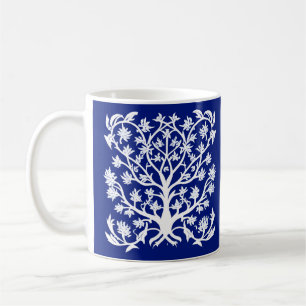 Tree of Life #3 White and Cobalt Blue Coffee Mug