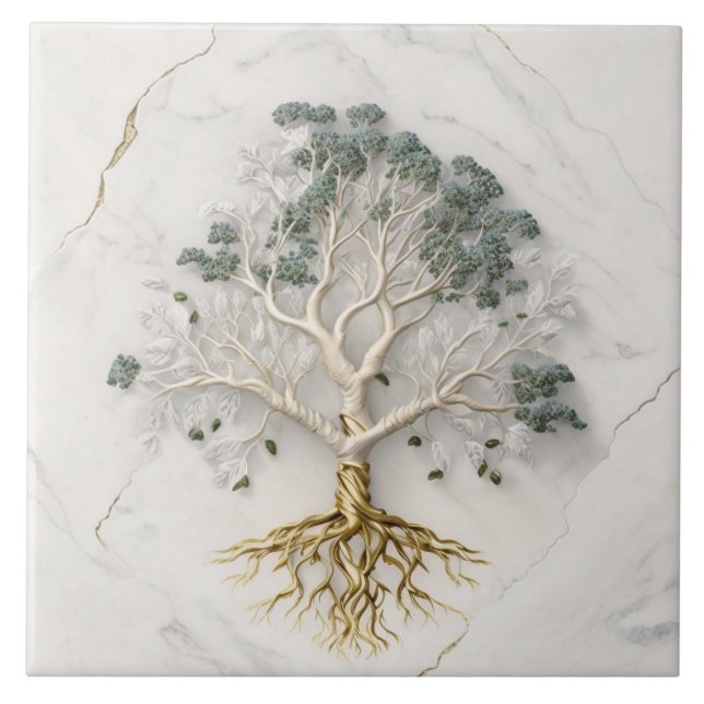 Tree of life 3D illustration White marble Ceramic Tile (Front)
