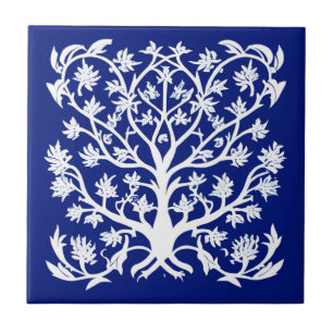 Tree of Life #4 White and Cobalt Blue Ceramic Tile