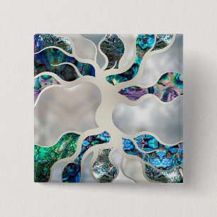 Tree of life - Abalone Shell and Pearl 15 Cm Square Badge