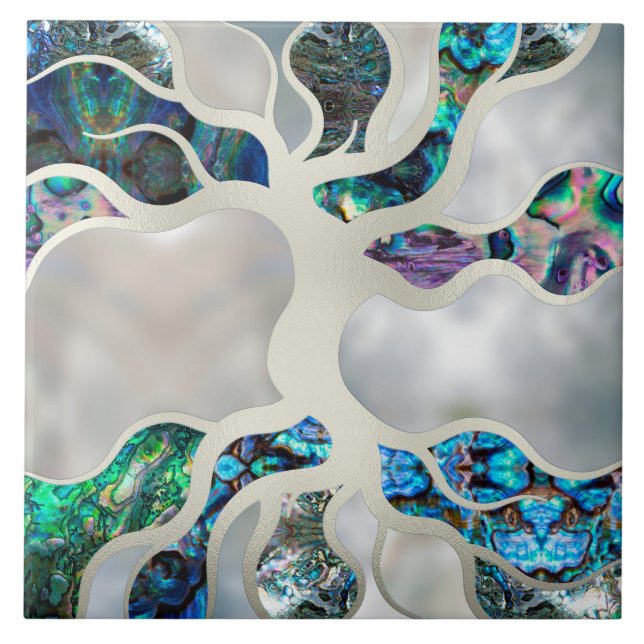 Tree of life - Abalone Shell and Pearl Ceramic Tile (Front)