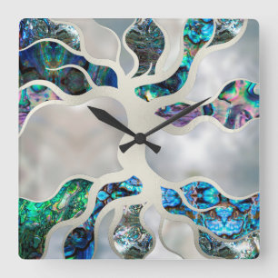 Tree of life - Abalone Shell and Pearl Square Wall Clock