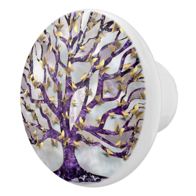 Tree of Life - Amethyst and Butterflies Ceramic Knob (Right)
