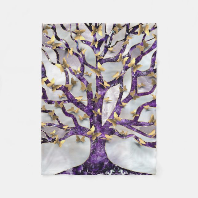 Tree of Life - Amethyst and Butterflies Fleece Blanket (Front)