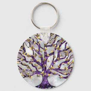 Tree of Life - Amethyst and Butterflies Key Ring