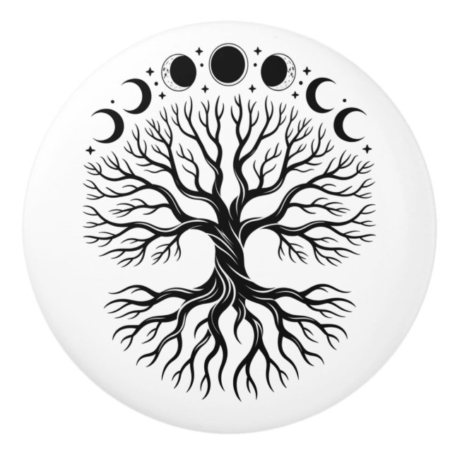 Tree of Life and Moon Cycles Ceramic Knob (Front)