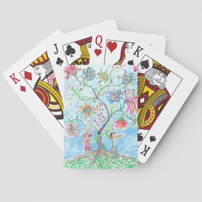 Tree of life and two figures playing cards (Back)