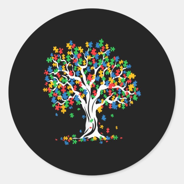 Tree Of Life Autism Awareness Month Funny Asd Supp Classic Round Sticker (Front)