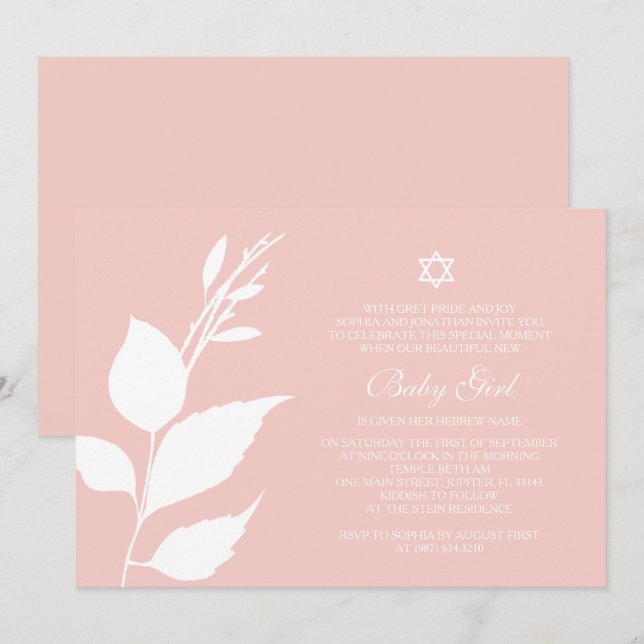 Tree of Life Baby Girl Naming Day Invite, Pink Invitation (Front/Back)