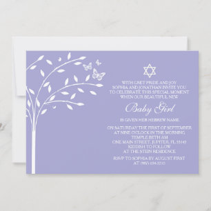 Tree of Life Baby Girl Naming Day Invite, Purple Invitation