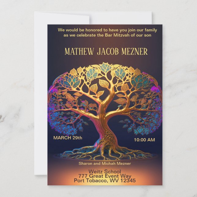 Tree of Life Bar Mitzvah Invitation (Front)