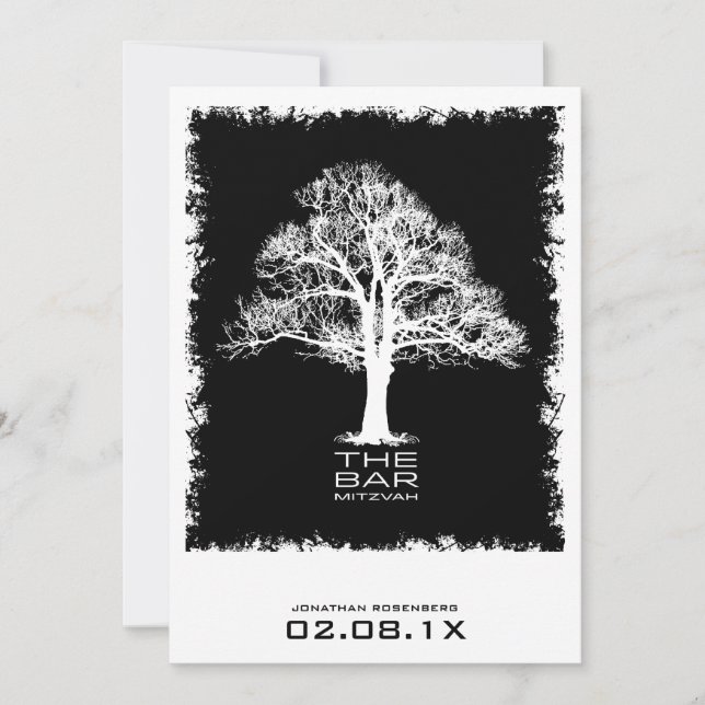 Tree of Life Bar Mitzvah Invitation Black (Front)