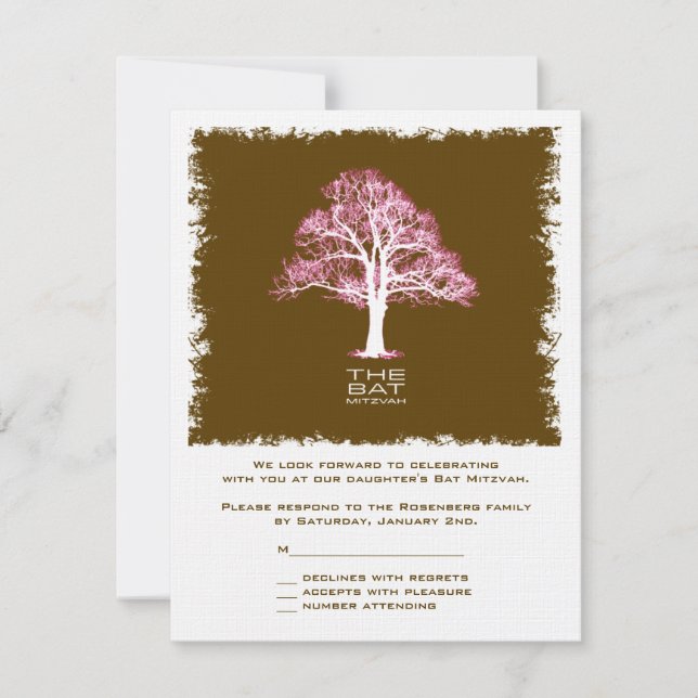 Tree of Life Bat Mitzvah Reply Card, Chocolate RSVP Card (Front)