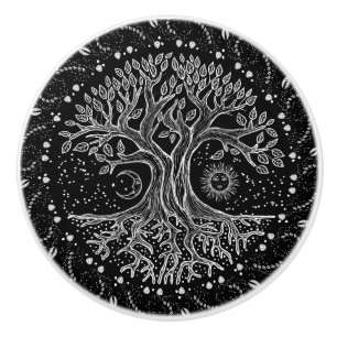 Tree of Life - black and white Ceramic Knob