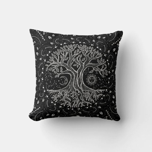 Tree of Life - black and white Cushion (Front)
