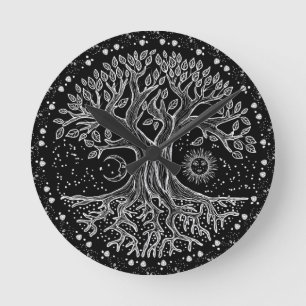 Tree of Life - black and white Round Clock