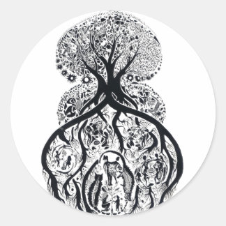 TREE of LIFE - black & white Classic Round Sticker