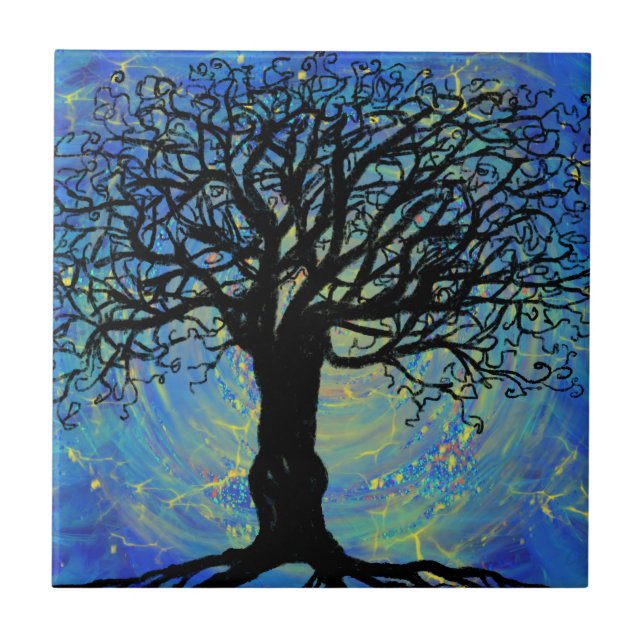 Tree of Life blue purple fantasy painting Ceramic Tile (Front)