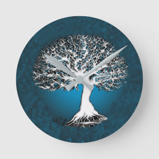 Tree Of Life Blue Round Clock Unique