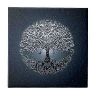 Tree of Life Blue Sky Peaceful Night Tile