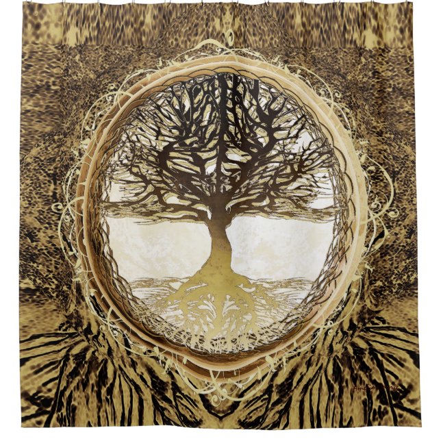 Tree of Life Brown Shower Curtain (Front)
