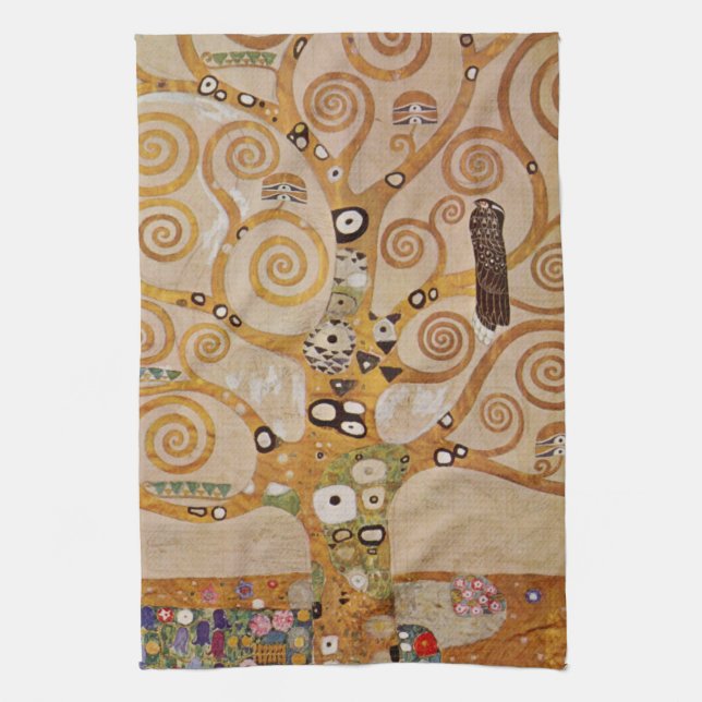 Tree of Life by Gustav Klimt, Stylised Art Nouveau Tea Towel (Vertical)