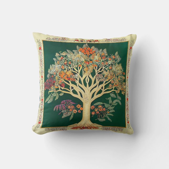 Tree of Life by kedoki Green Embroidery Cushion (Front)