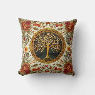 Tree of Life by kedoki Orange Green White Cushion