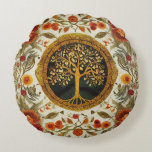 Tree of Life by kedoki Orange Green White Throw Pi Round Cushion<br><div class="desc">Tree of Life by kedoki Orange Green White</div>