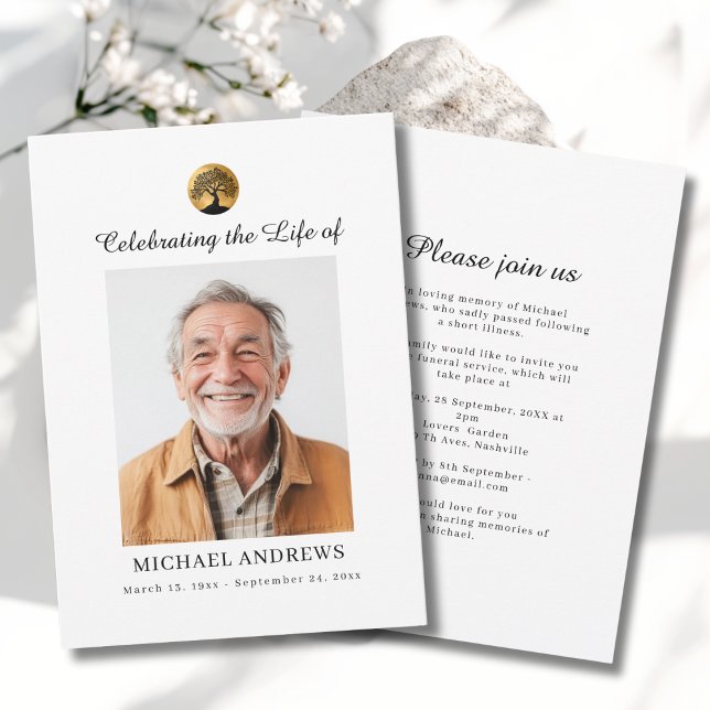Tree of Life - Celebration of Life Funeral Photo  Invitation (Tree of Life - Celebration of Life Funeral Photo White Invitation - Print & Instant Download.)