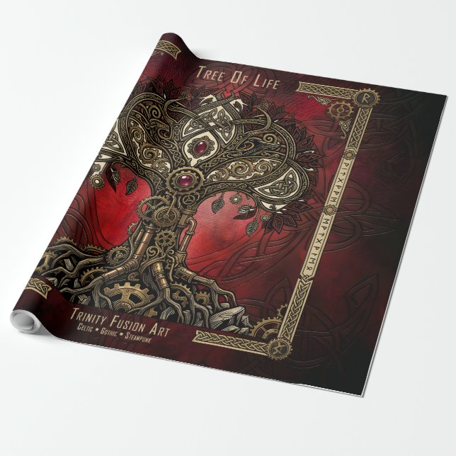 Tree of Life – Celtic Gothic Steampunk  Wrapping Paper (Unrolled)