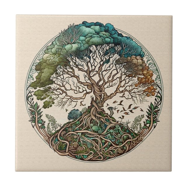 Tree of Life, Celtic Knots Ceramic Tile (Front)