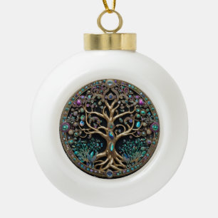 Tree of Life  Ceramic Ball Christmas Ornament