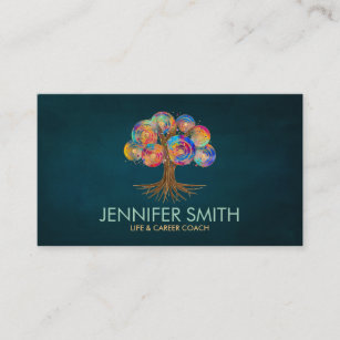 Tree of life - colourful spiral branches business card