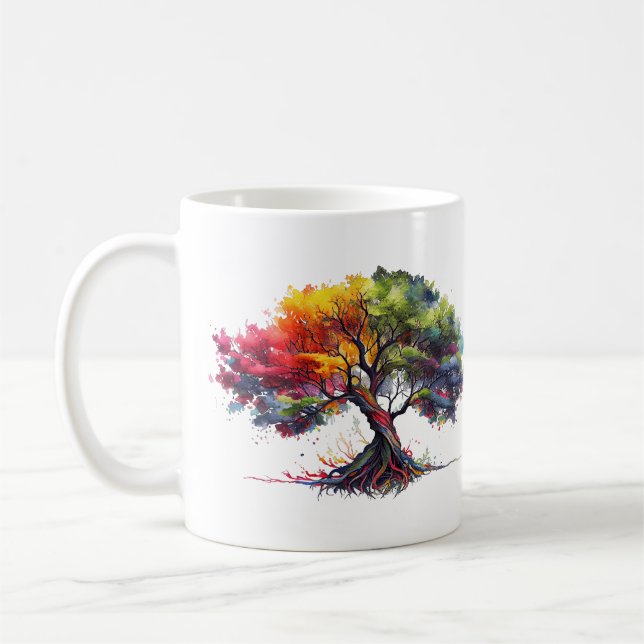 Tree of life colourful watercolors  coffee mug (Left)