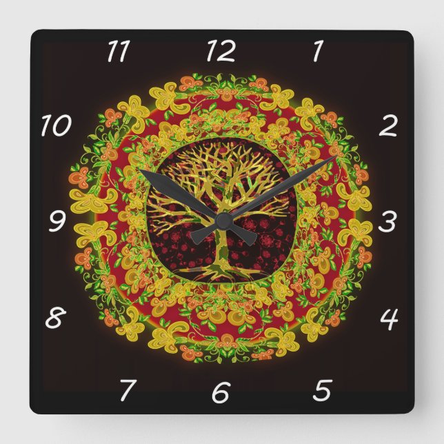 Tree of Life Constant Change Square Wall Clock (Front)