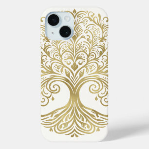 Tree of Life Cream & Gold Celtic  iPhone 15 Case