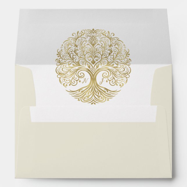 Tree of Life Cream & Gold Celtic Wedding Envelope (Back (Bottom))