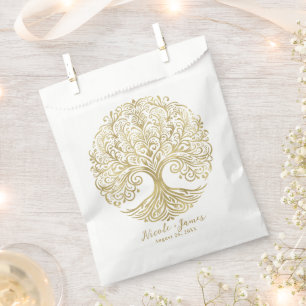Tree of Life Cream & Gold Celtic Wedding Favour Bag
