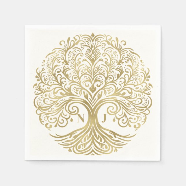 Tree of Life Cream & Gold Celtic Wedding Napkin (Front)