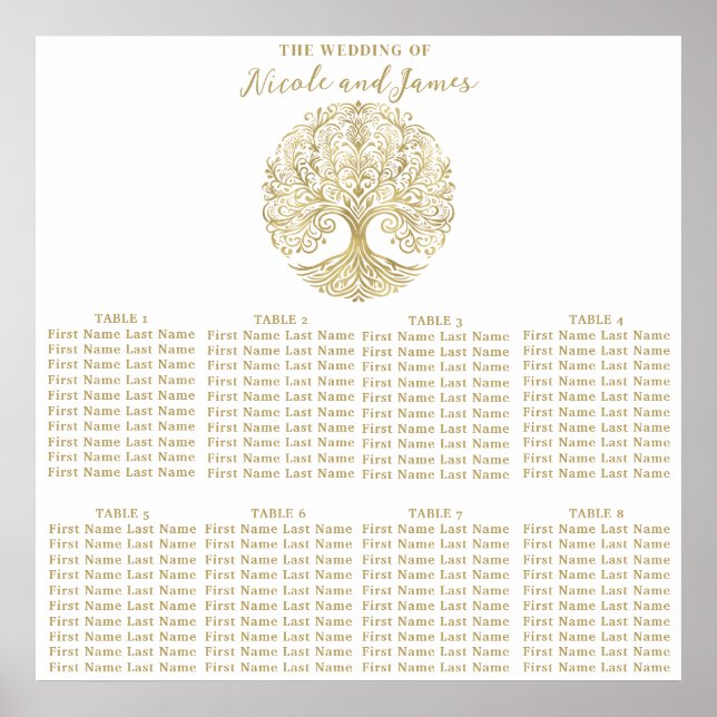 Tree of Life Cream Gold Celtic Wedding Seating Poster (Front)