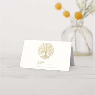 Tree of Life Cream & Gold Celtic Wedding Table Place Card